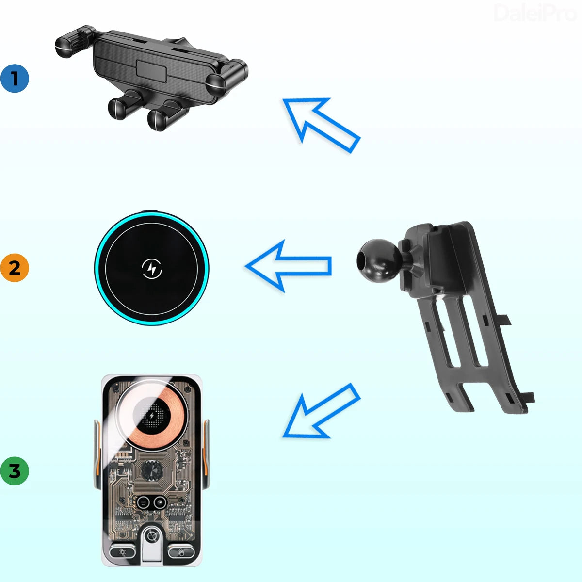 Car Phone Holder Wireless Charger Holder Phone Auto-Clamping