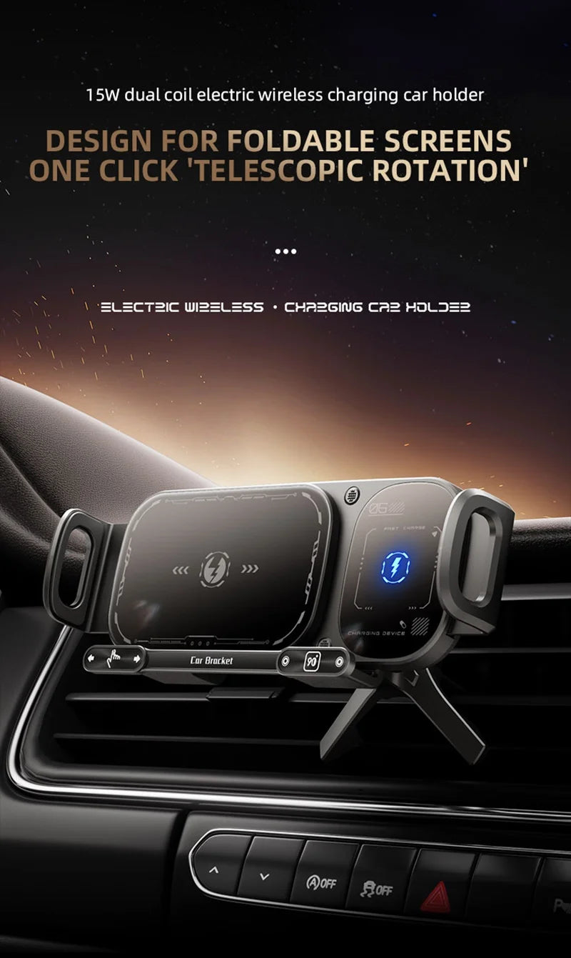 2 IN1 Car Wireless Charger Phone Holder Touch Rotate Stand