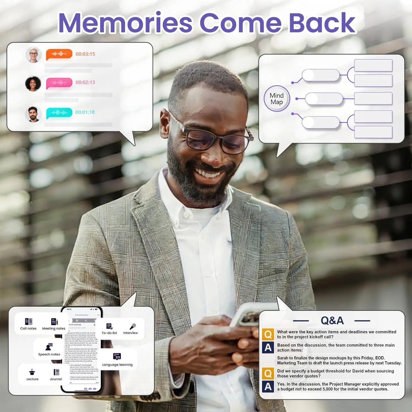 64GB AI Voice Recorder with Fast Transcription, Summaries