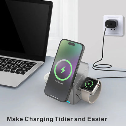 New Qi2 3 in 1 Touch Button Rotating Magnetic Wireless Charger