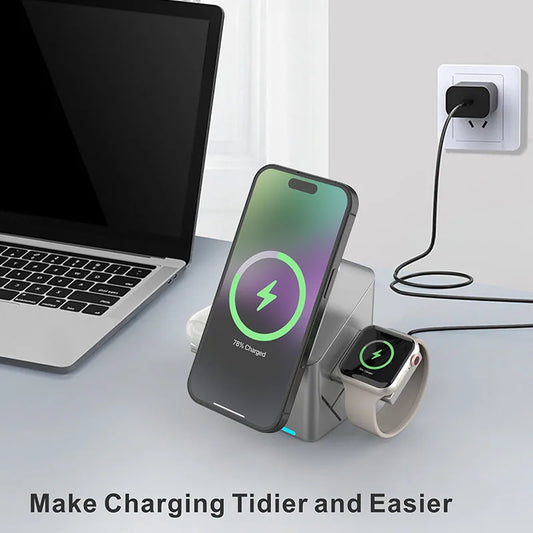 New Qi2 3 in 1 Touch Button Rotating Magnetic Wireless Charger
