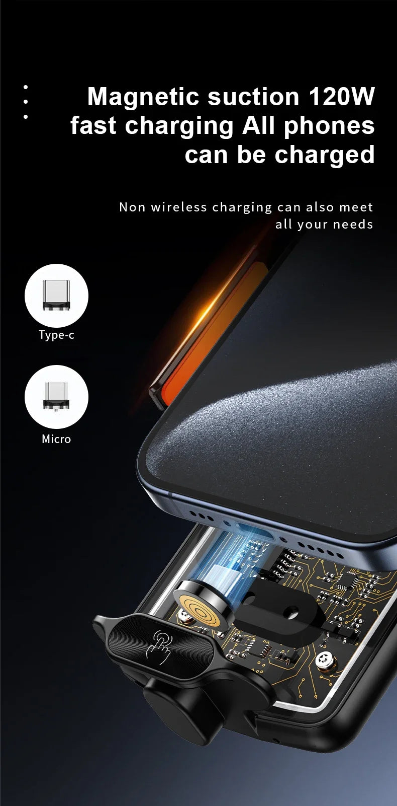 120W Magnetic Charger Car Phone Holder 15W Fast Wireless Charging