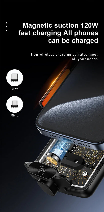 120W Magnetic Charger Car Phone Holder 15W Fast Wireless Charging