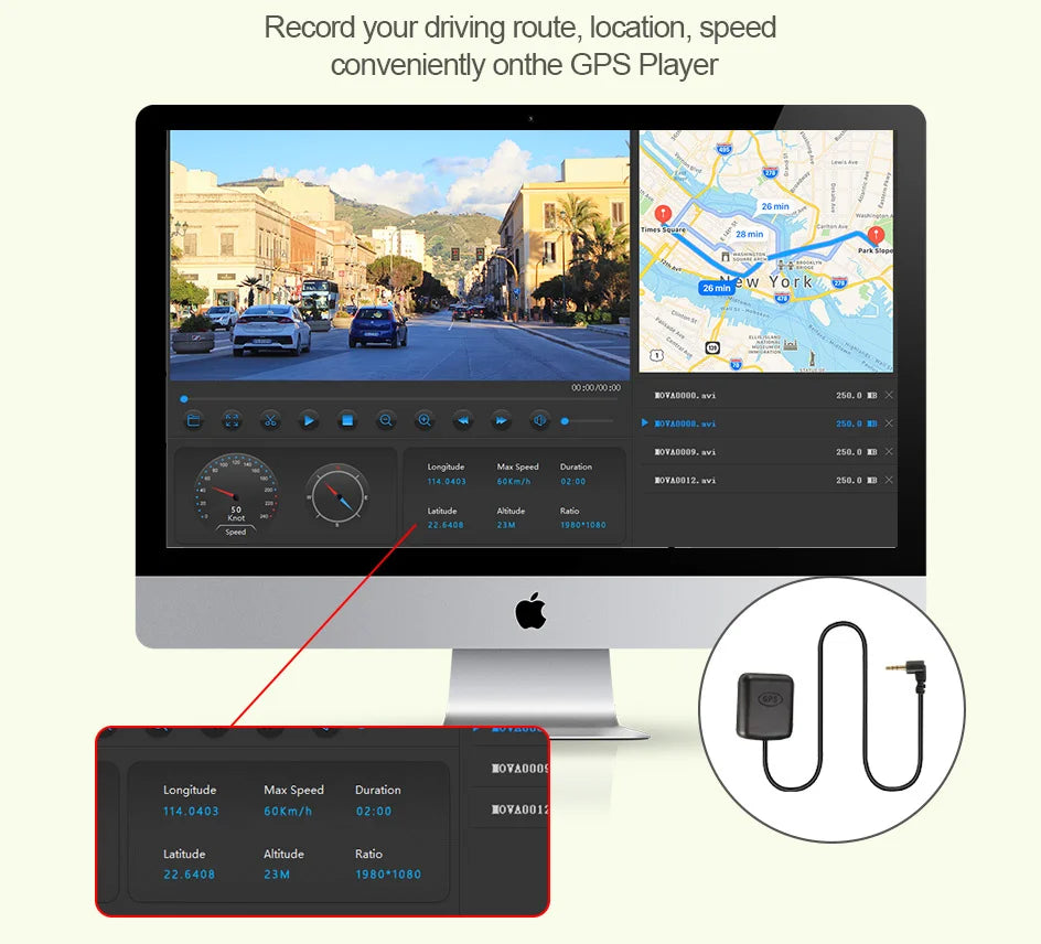 E-ACE 2K Car DVR WIFI GPS Stream Media Mirror Optional