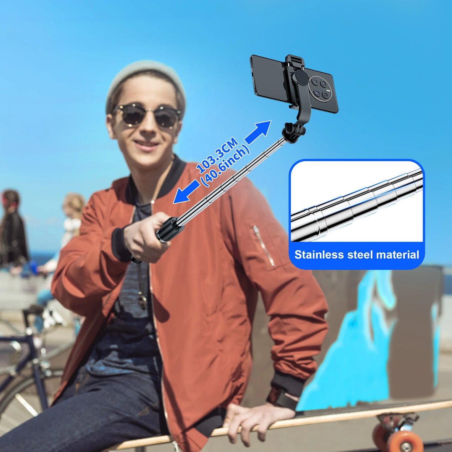 Q02 Foldable Tripod Selfie Stick Wireless Bluetooth