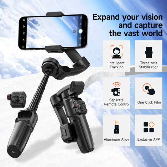 Foldable 3-Axis Phone Gimbal Stabilizer with Telescopic Rod