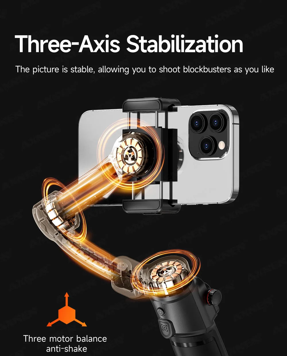 Foldable 3-Axis Phone Gimbal Stabilizer with Telescopic Rod