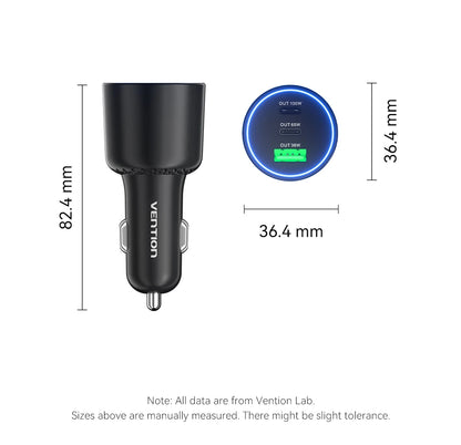 Vention 165W USB C Car Charger 3-Port Charging Adapter