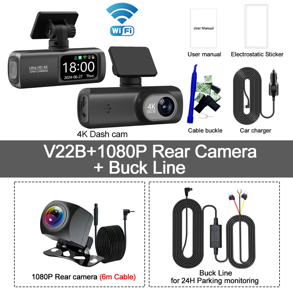 UHD 4K WiFi Dash Cam Dual Lens Driving Recorder Car DVR
