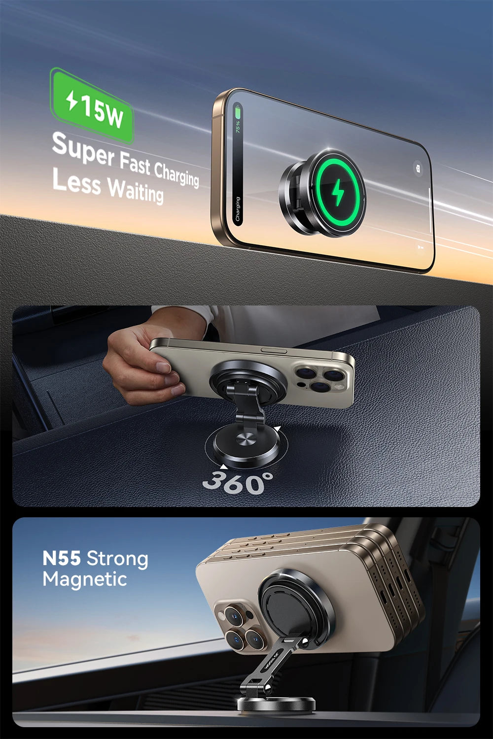 Joyroom Magnetic Car Phone Mount Holder Charger Phone Mount