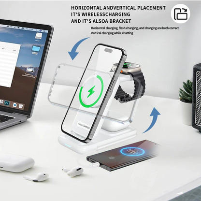 15W 4 in 1 QI2 Magnetic Folding Wireless Charger Fast Charging