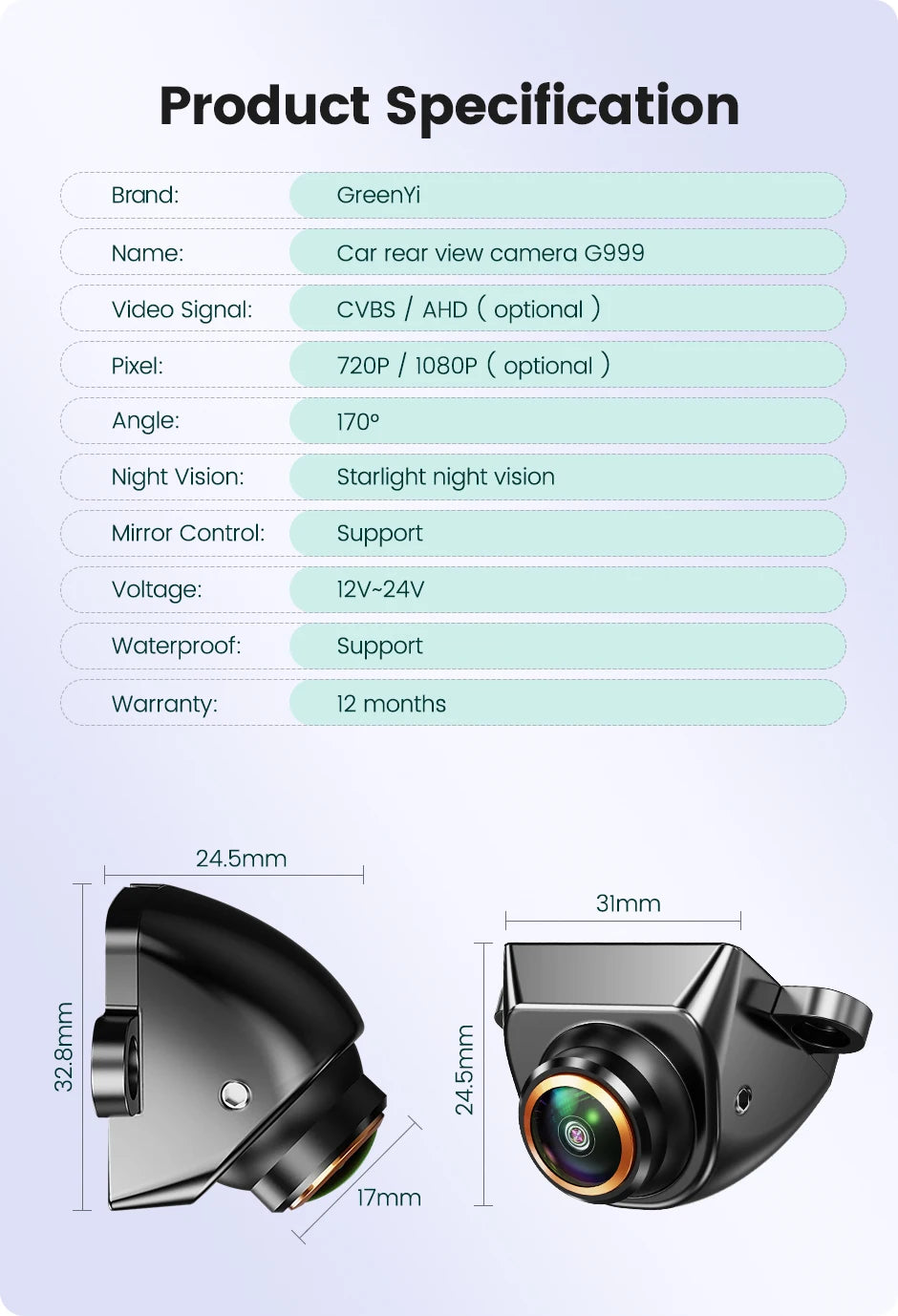 GreenYi AHD 1080P Rear View Camera360 Degree
