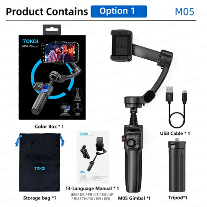 Foldable 3-Axis Phone Gimbal Stabilizer with Telescopic Rod
