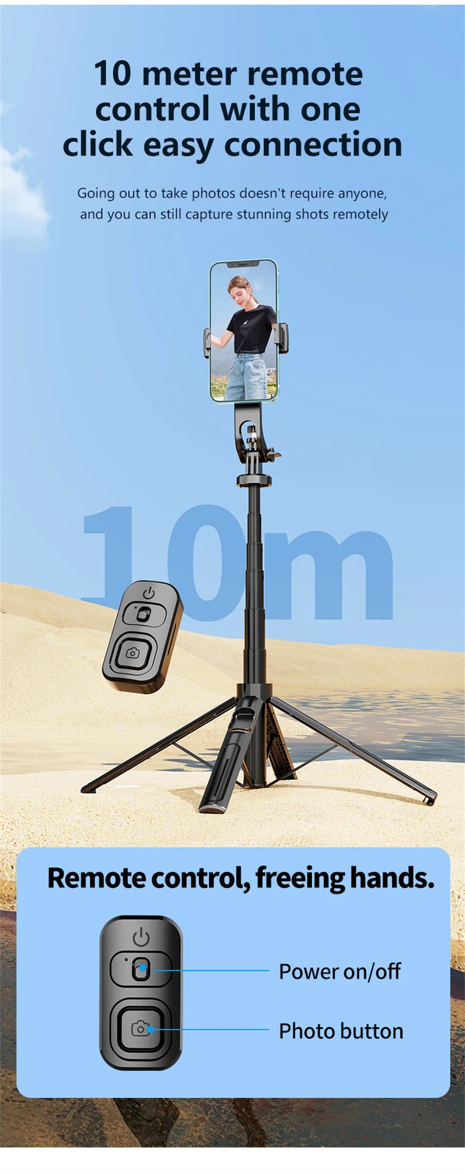 130cm Long Selfie Stick Tripod Extendable Wireless Bluetooth