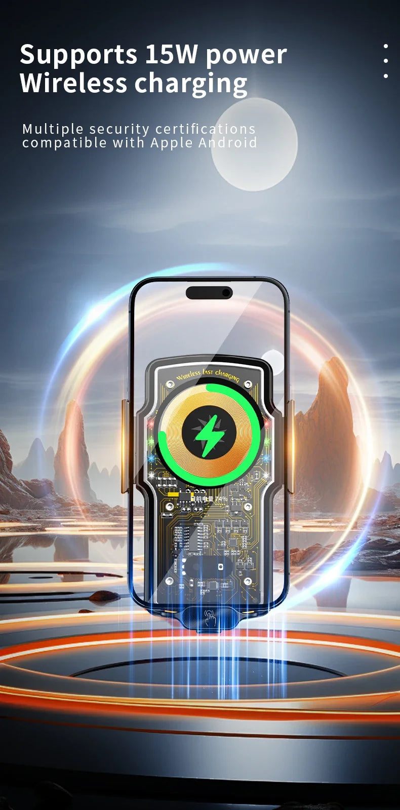 120W Magnetic Charger Car Phone Holder 15W Fast Wireless Charging