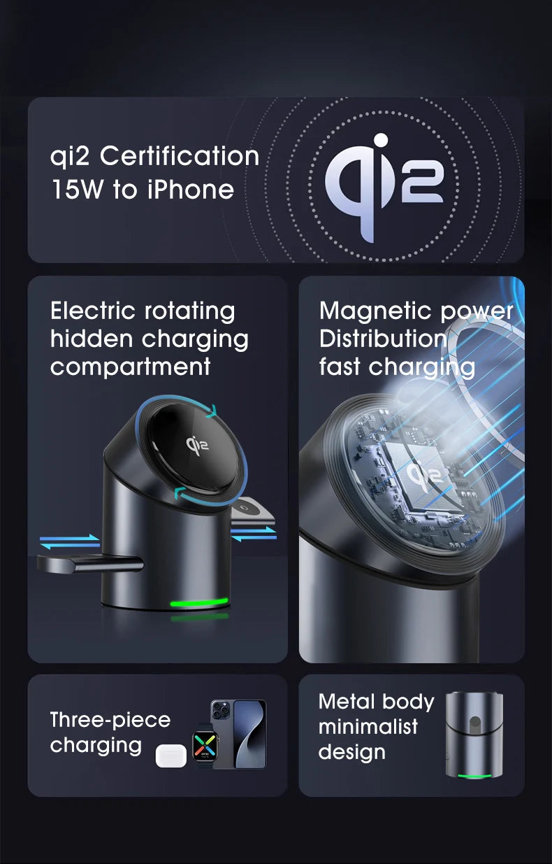 3 In 1 Magnetic Touch Button Wireless Charger For Android iPhone iWatch