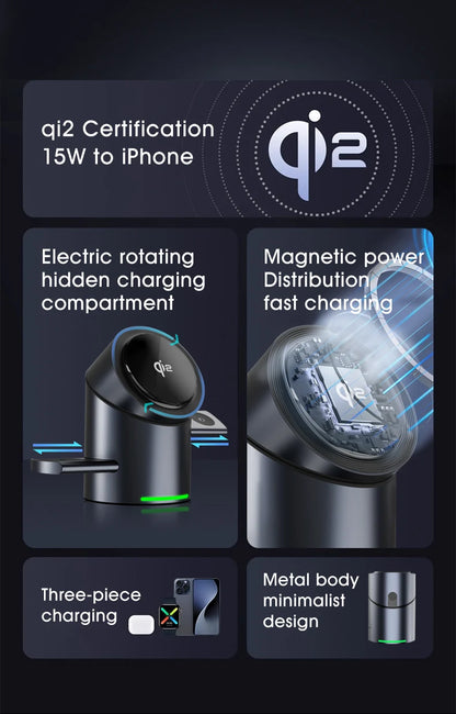 3 In 1 Magnetic Touch Button Wireless Charger For Android iPhone iWatch