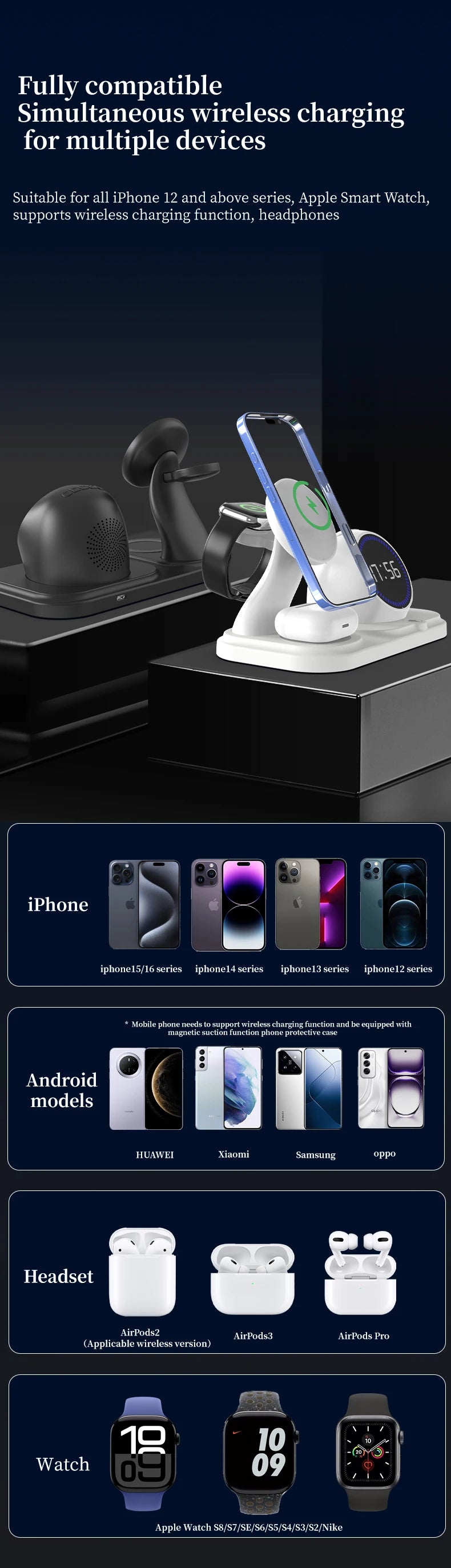 NEW 6 in 1 Desk Phone Holder with Wireless Charger