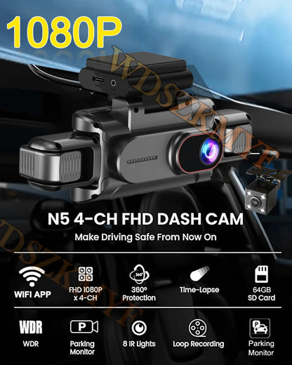 360°Auto Camera 1080P Video Recorder 3/4 Lens WIFI DashCam
