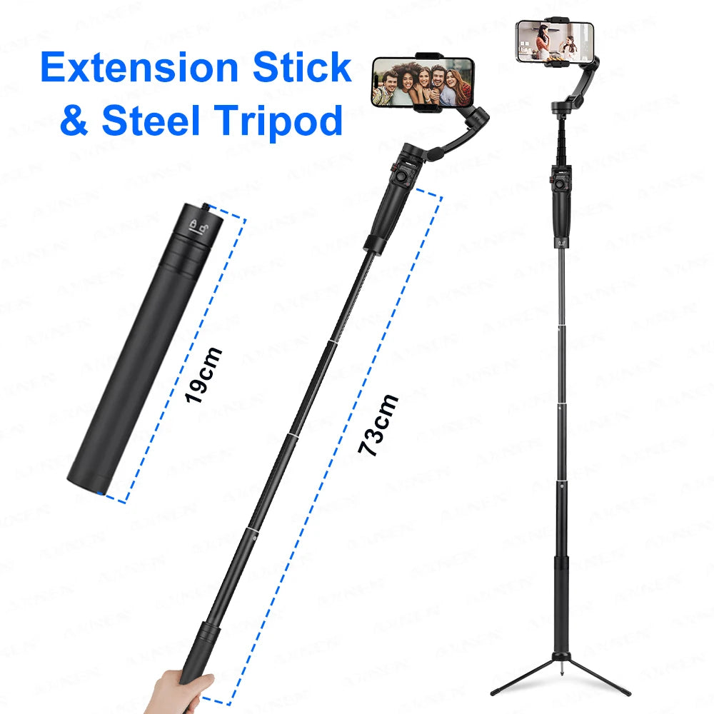 Foldable 3-Axis Phone Gimbal Stabilizer with Telescopic Rod