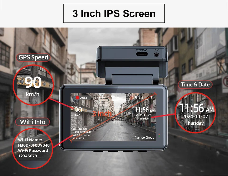 E-ACE Dash Cam 4K 3 Inch Mini Car Dvr Dual Lens
