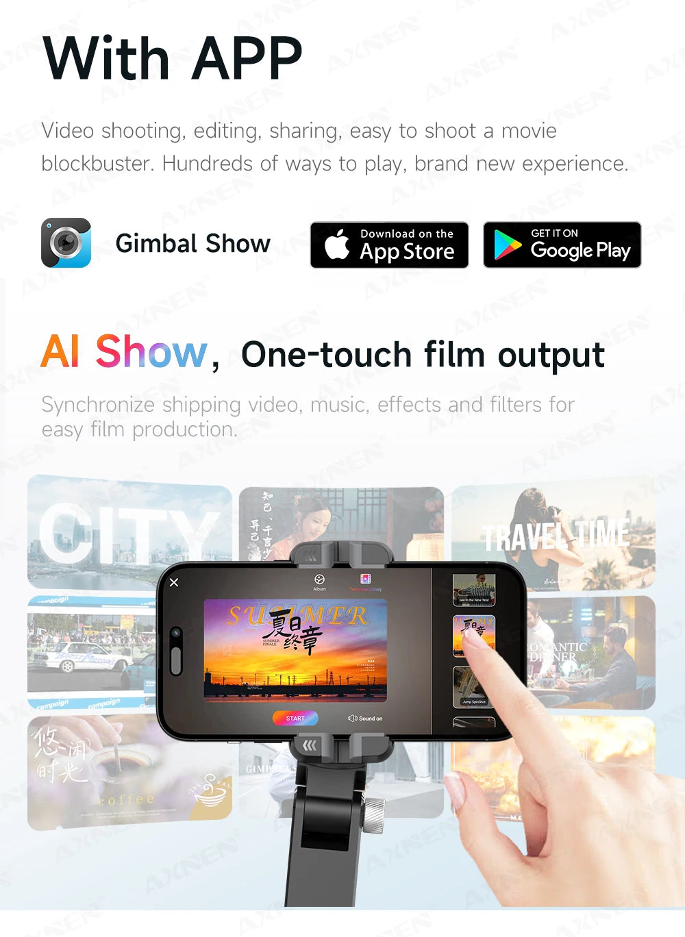AXNEN AI Desktop Gimbal Tripod Extendable Selfie Stick