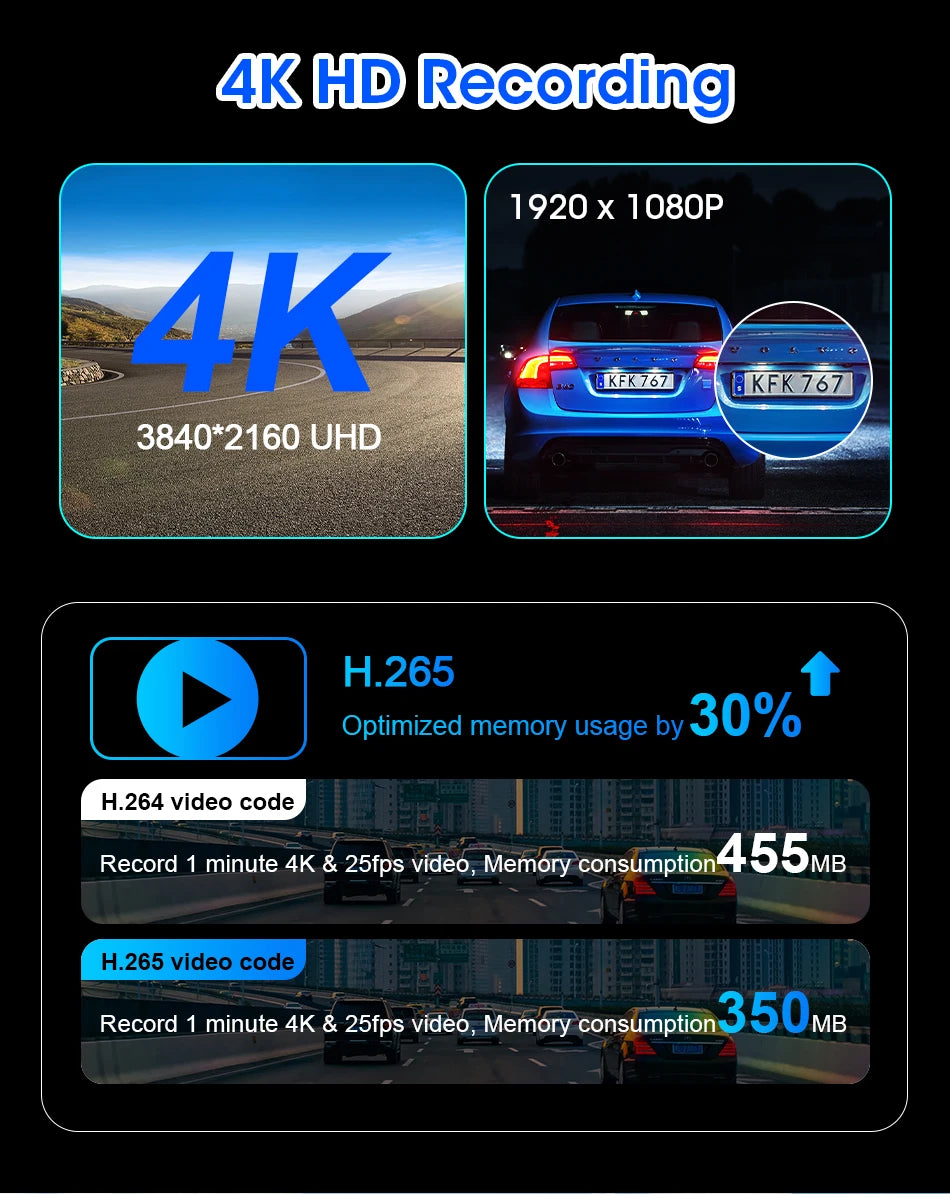 10/11.26 Inch 4K DVR Wireless CarPlay & Android Auto Dash Cam