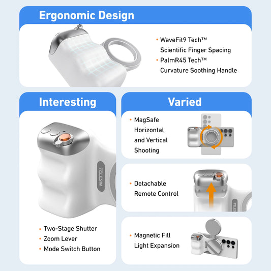 Fun Shot Magnetic Grip, Ergonomic Style Phone Camera Grip