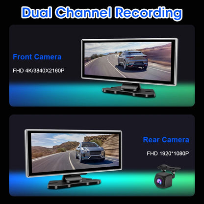 10/11.26 inch Dash Cam 4K Car DVR Wireless Dual Lens