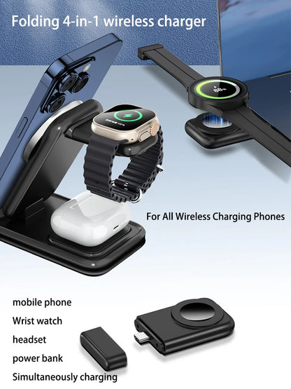 15W 4 in 1 QI2 Magnetic Folding Wireless Charger Fast Charging