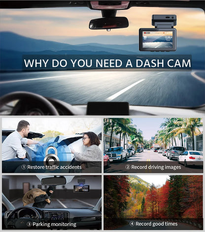 E-ACE Dash Cam 4K 3 Inch Mini Car Dvr Dual Lens