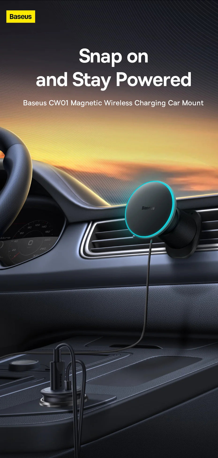 15W Fast Charging Car Charger Holder Magnetic Car Phone Holder