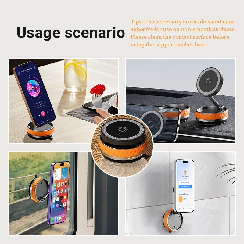 Vacuum Suction Magnetic Car Phone Holder Foldable Mirror