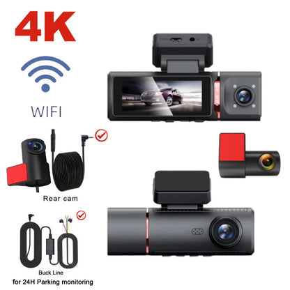 3 Channel Car DVR UHD 4K 3-Lens Inside Vehicle Dash Cam