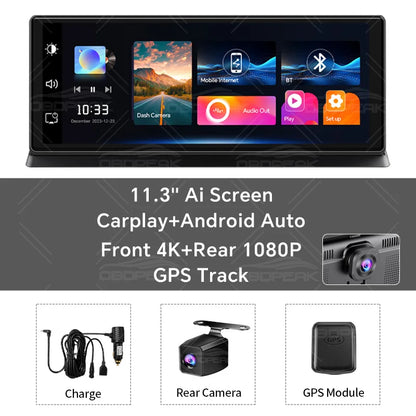 K2 Pro 11.3" Car DVR 4K Camera Wireless Carplay Dash Cam