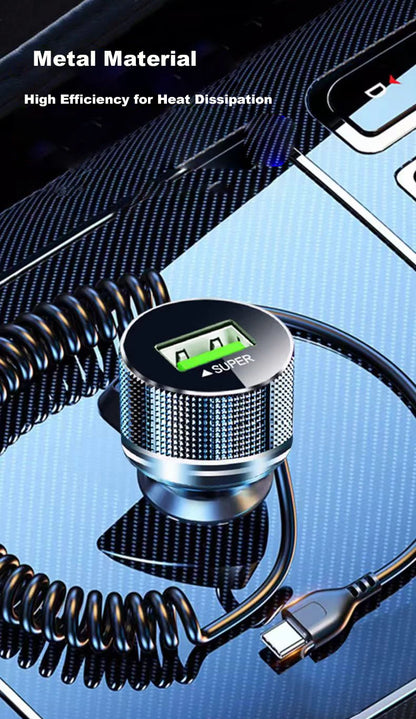 Metal USB Car Charger with Type C Cable 12V Super Fast Charging