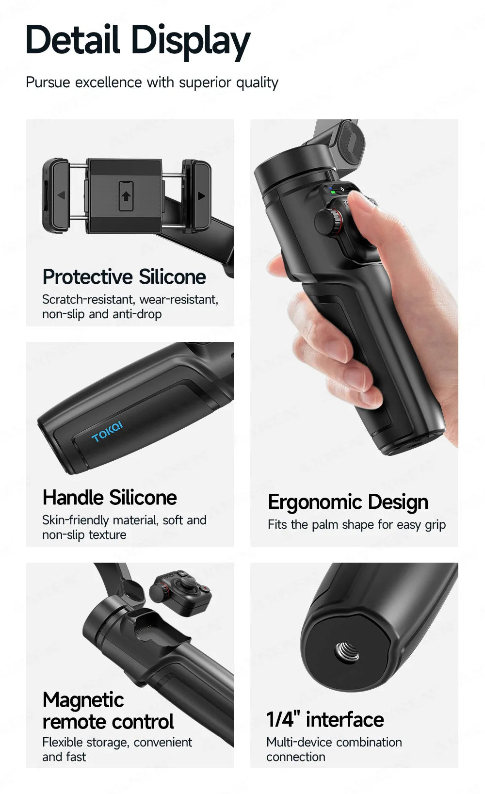 Foldable 3-Axis Phone Gimbal Stabilizer with Telescopic Rod