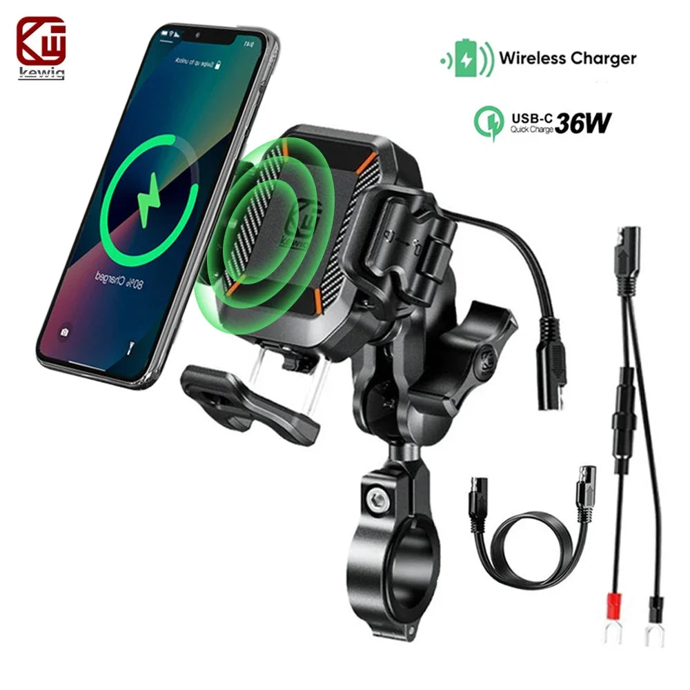 Motorcycle Phone Holder Shockproof 15W Wireless Charger