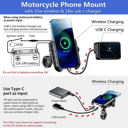 Motorcycle Phone Holder Wireless Charging Cradle 3.0 Quick Charger