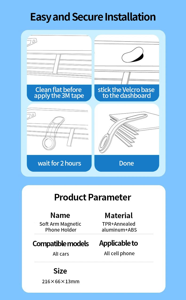 Magnetic Car Phone Holder Foldable Car Cell Phone Support Mount