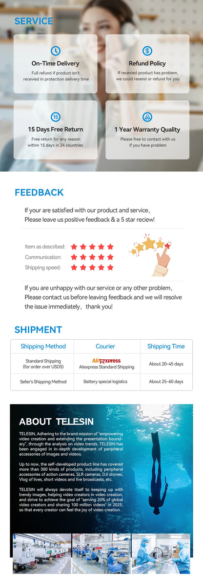 TELESIN For GoPro Selfie Stick Foldable Tripod Phone Holder