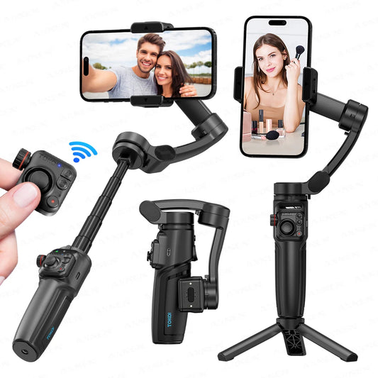 Foldable 3-Axis Phone Gimbal Stabilizer with Telescopic Rod