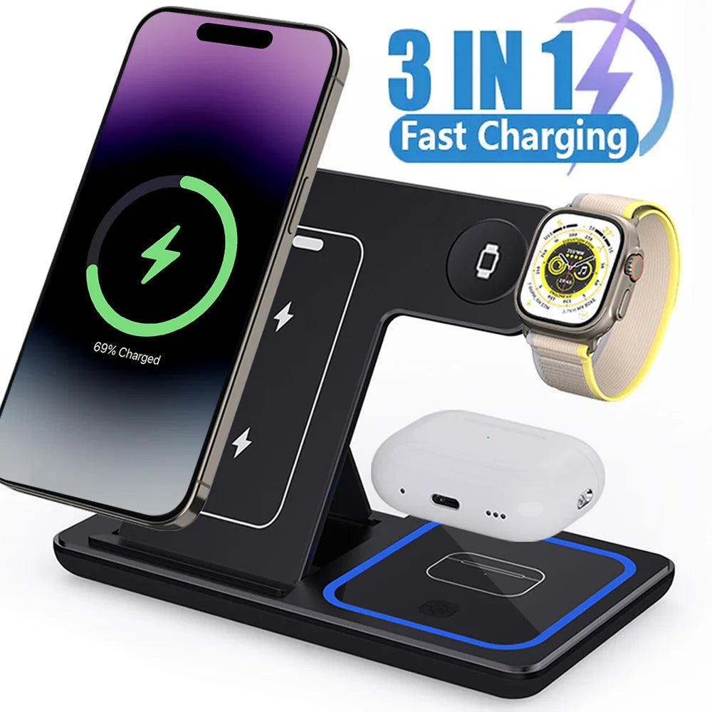 30W 3 in 1 Night Light Wireless Charger Stand Charging Station