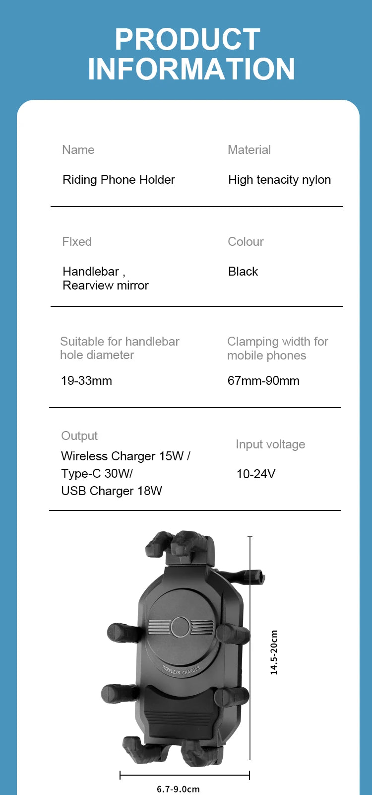 Fast Charger Stand Wireless Charging Shockproof Handlebar Mount