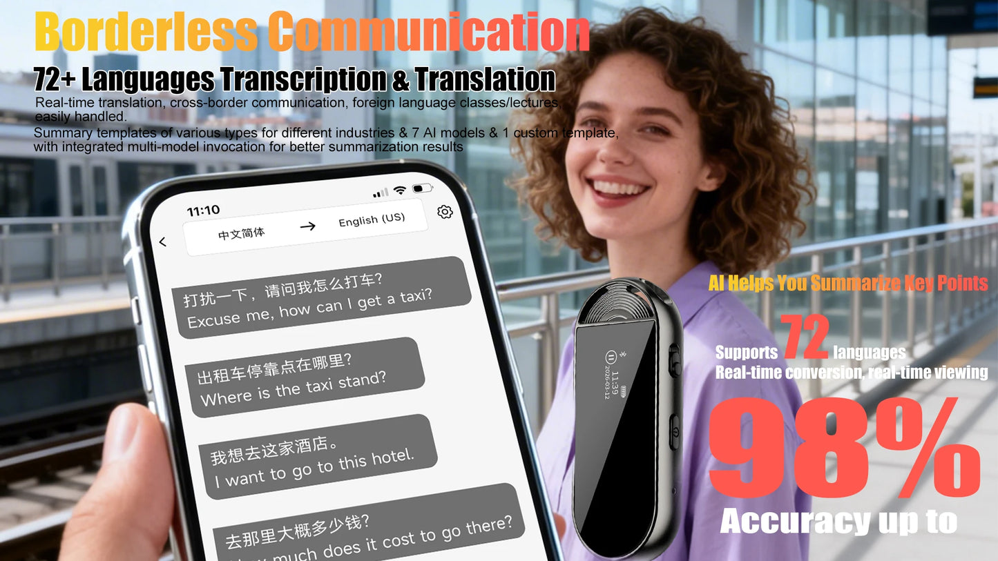 Upgraded AI Voice Recorder, 72 Languages, 99.91% Accuracy