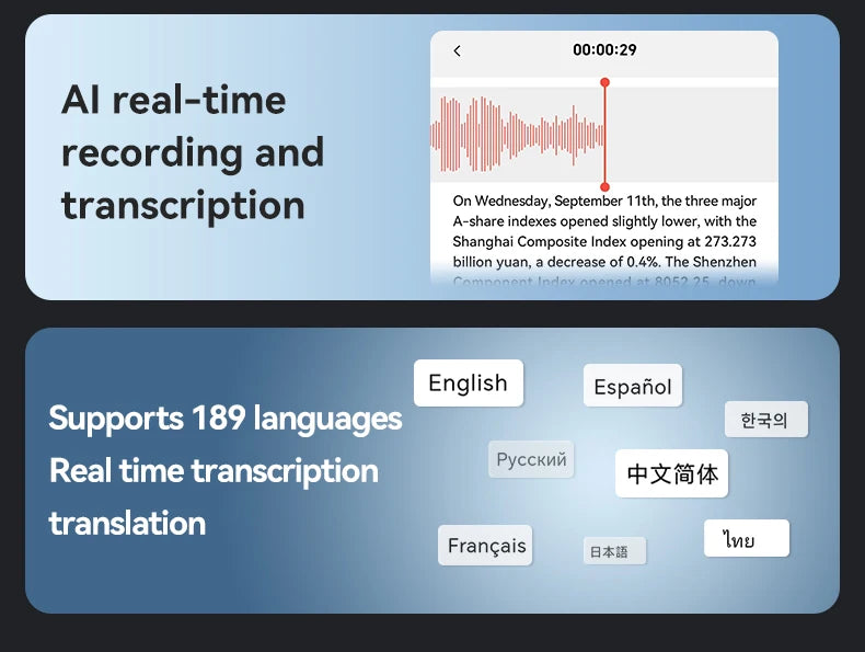 Ultra-Thin 180 Languages AI Voice Recorder Online Translator