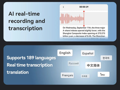 Ultra-Thin 180 Languages AI Voice Recorder Online Translator