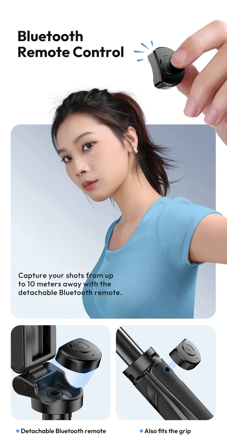 Magnetic Phone Tripod Wireless Phone Grip Selfie Stick