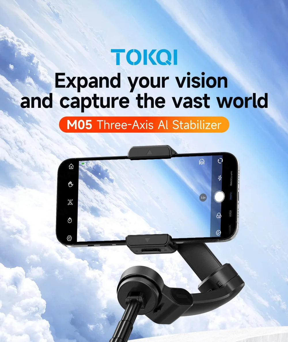 Foldable 3-Axis Phone Gimbal Stabilizer with Telescopic Rod
