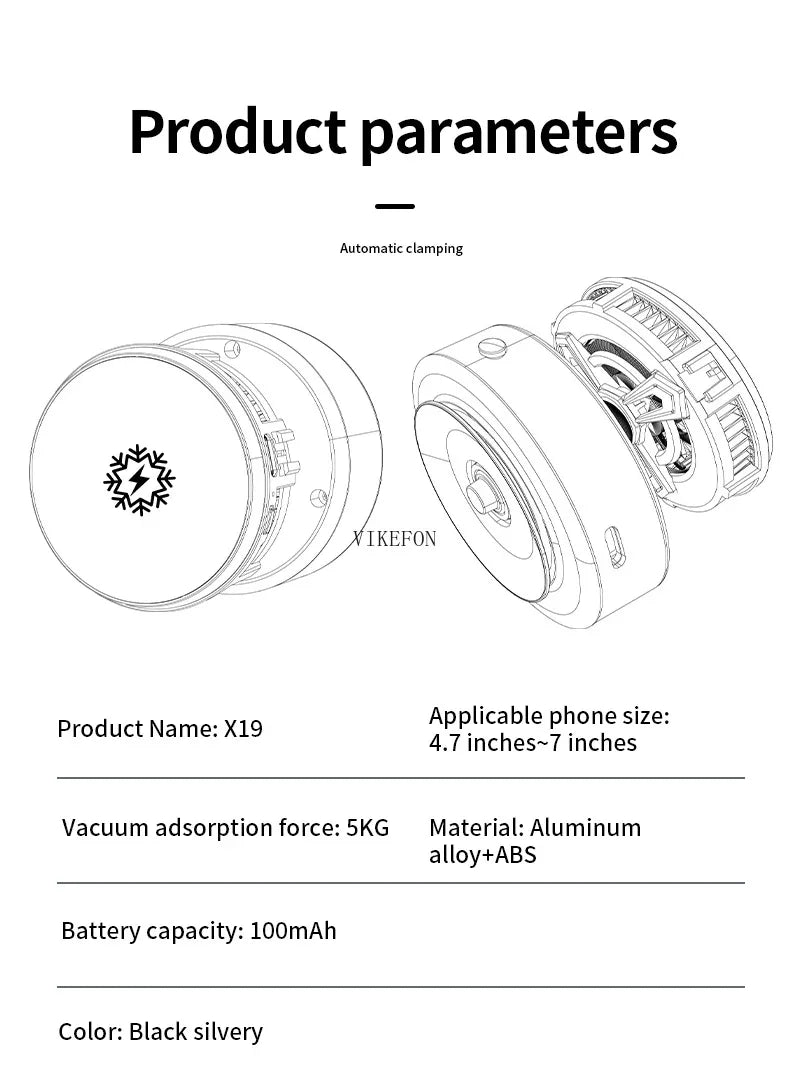 Cooling Car Magnetic Wireless Charger Vacuum Adsorption